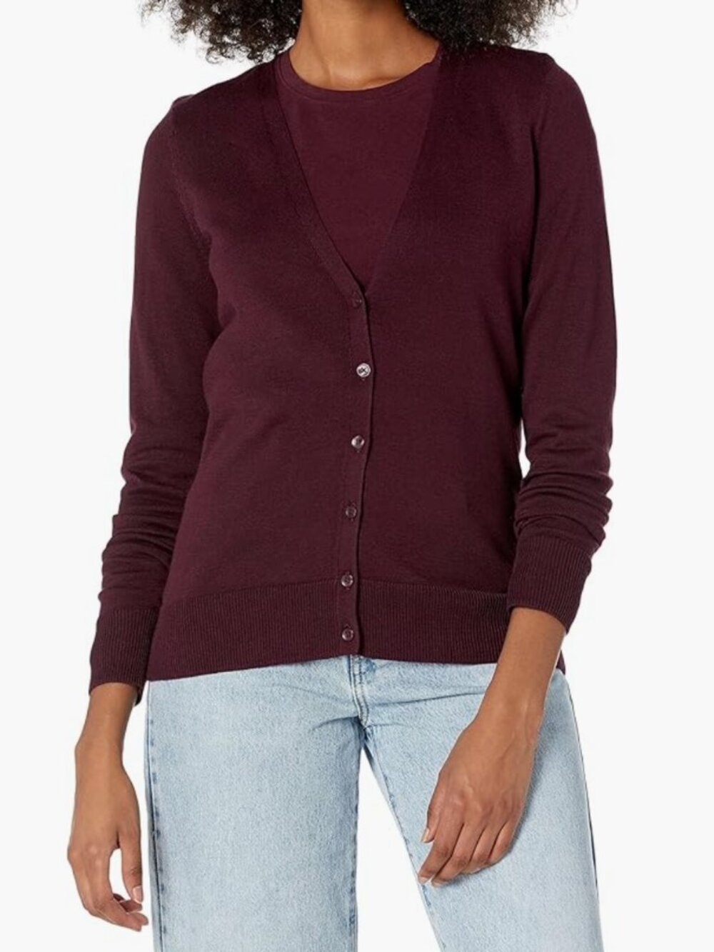 Burgundy Button Up V-Neck Cardigan